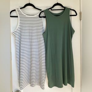 A New Day Womens Racer Back Dresses- one white/black stripe and sage green. NWOT